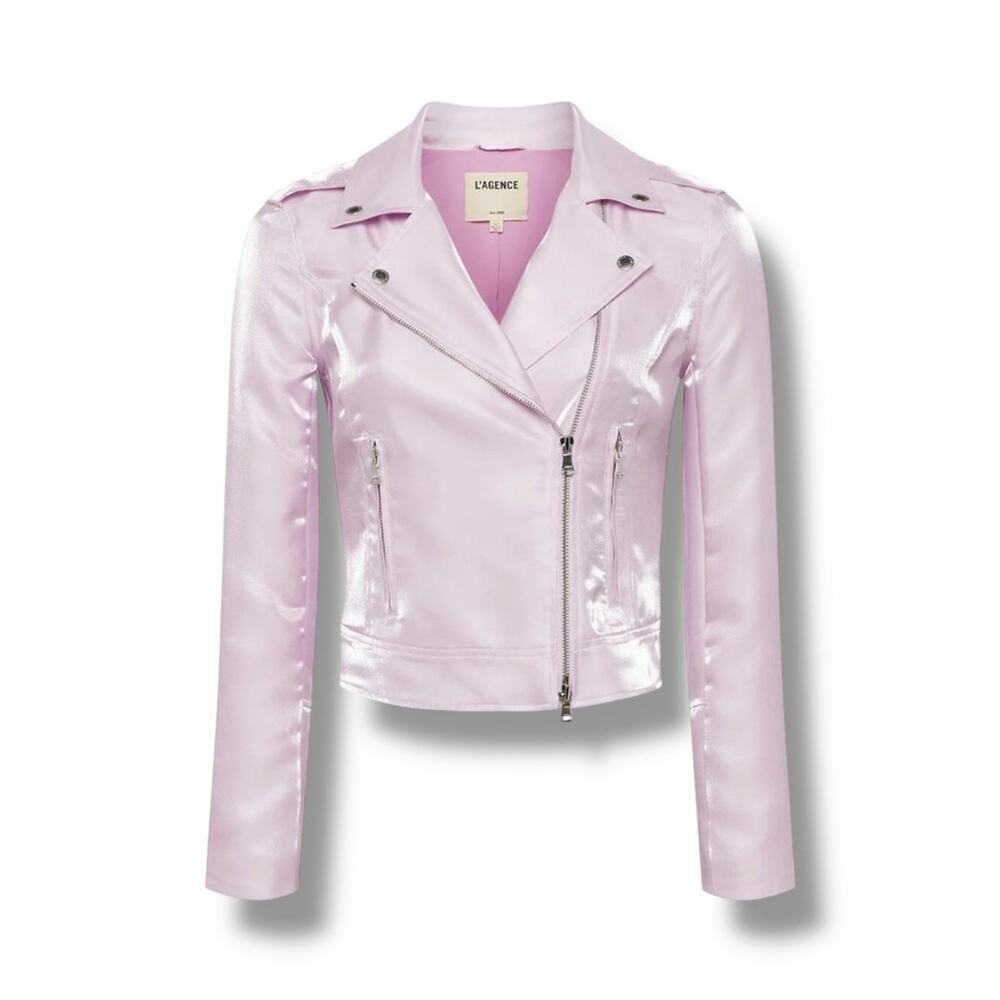 L'Agence Satin-Organza Biker Jacket In Lilac Snow - Large